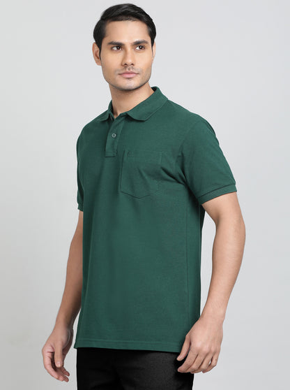 Green Solid Regular Fit Polo T-Shirt | Greenfibre
