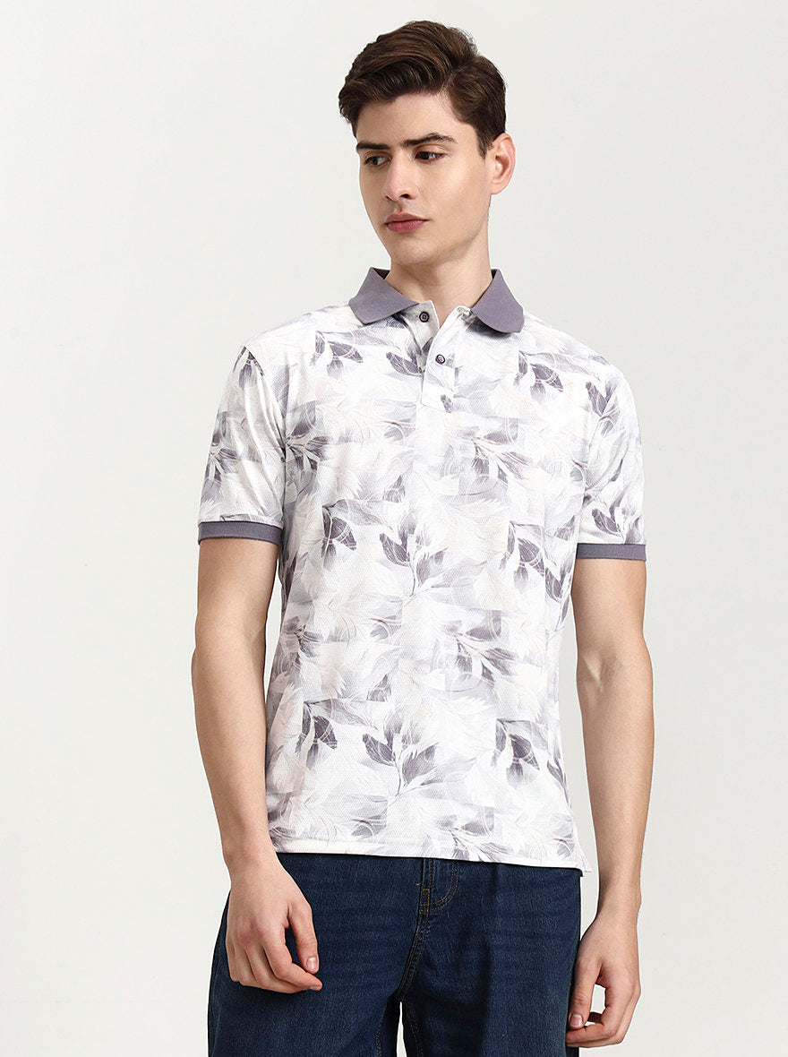 Lavendar Printed Slim Fit Polo T-Shirt | JadeBlue