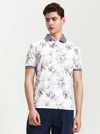 Lavendar Printed Slim Fit Polo T-Shirt | JadeBlue
