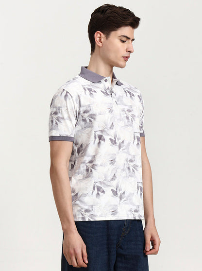 Lavendar Printed Slim Fit Polo T-Shirt | JadeBlue