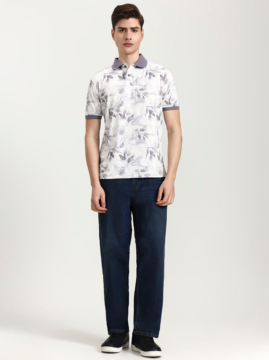 Lavendar Printed Slim Fit Polo T-Shirt | JadeBlue
