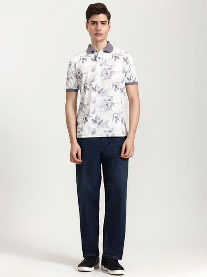 Lavendar Printed Slim Fit Polo T-Shirt | JadeBlue