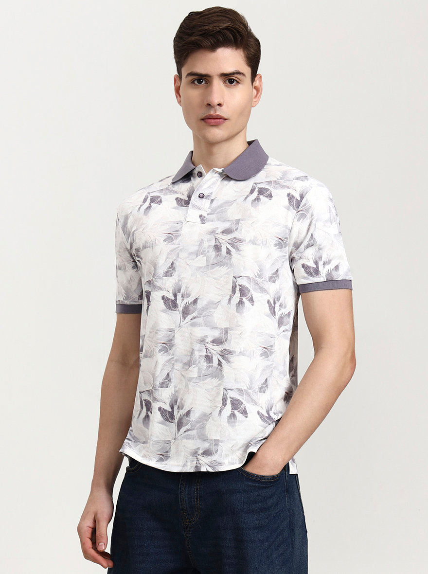Lavendar Printed Slim Fit Polo T-Shirt | JadeBlue