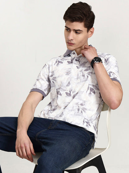 Lavendar Printed Slim Fit Polo T-Shirt | JadeBlue