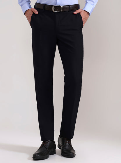 Navy Blue Solid Slim Fit Formal Trouser | Metal