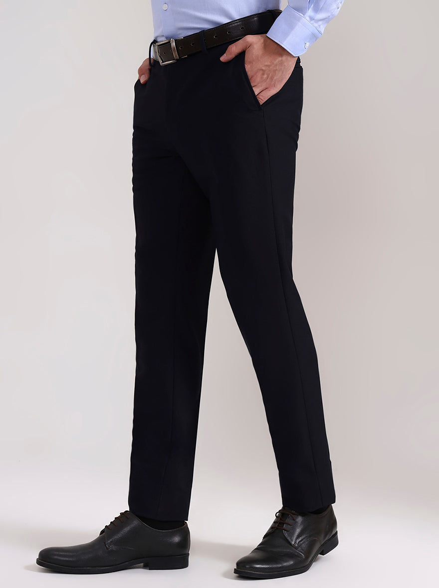 Navy Blue Solid Slim Fit Formal Trouser | Metal