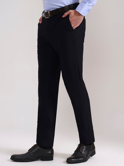 Navy Blue Solid Slim Fit Formal Trouser | Metal