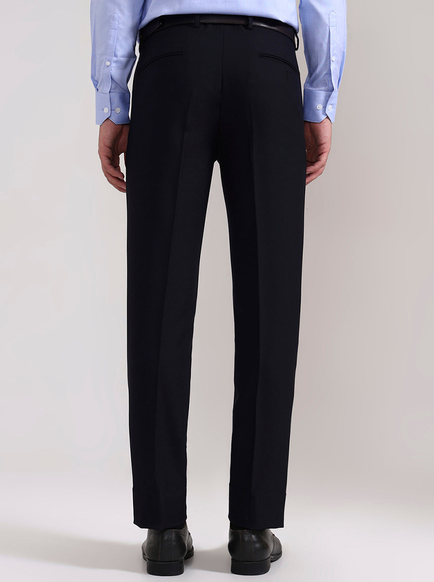 Navy Blue Solid Slim Fit Formal Trouser | Metal