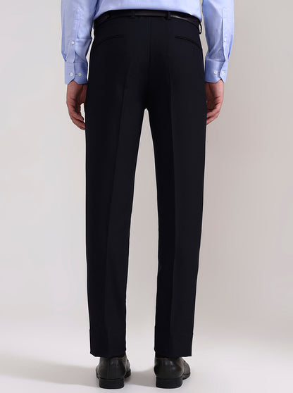 Navy Blue Solid Slim Fit Formal Trouser | Metal