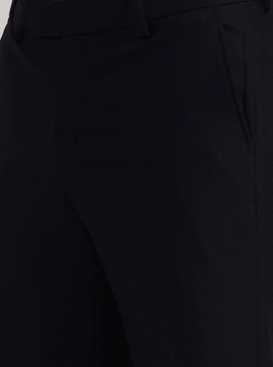 Navy Blue Solid Slim Fit Formal Trouser | Metal