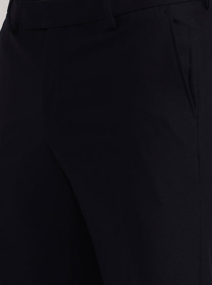 Navy Blue Solid Slim Fit Formal Trouser | Metal