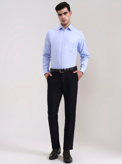 Navy Blue Solid Slim Fit Formal Trouser | Metal