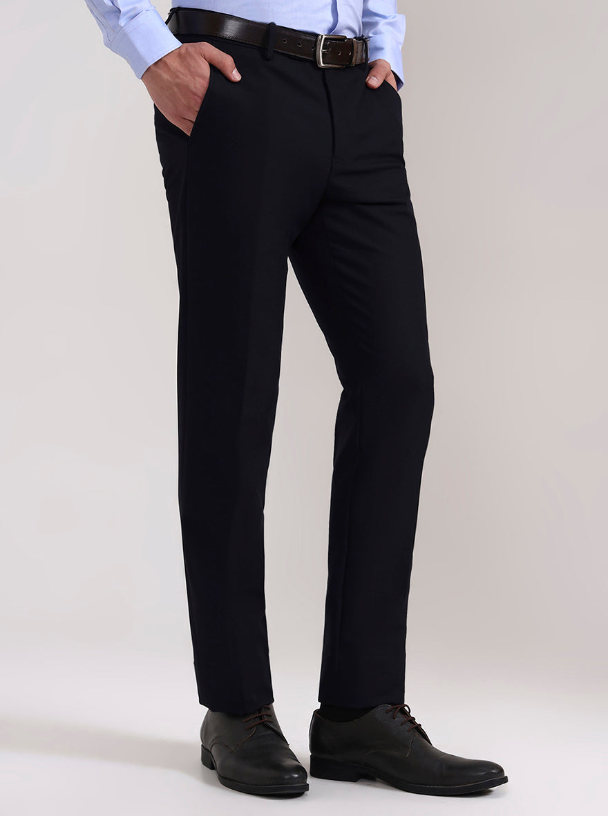 Navy Blue Solid Slim Fit Formal Trouser | Metal