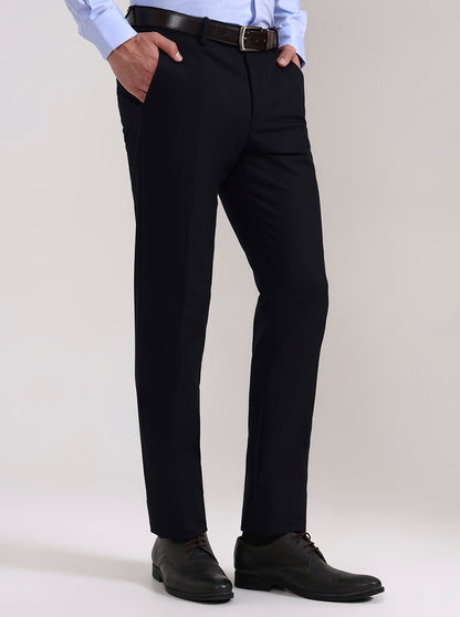 Navy Blue Solid Slim Fit Formal Trouser | Metal