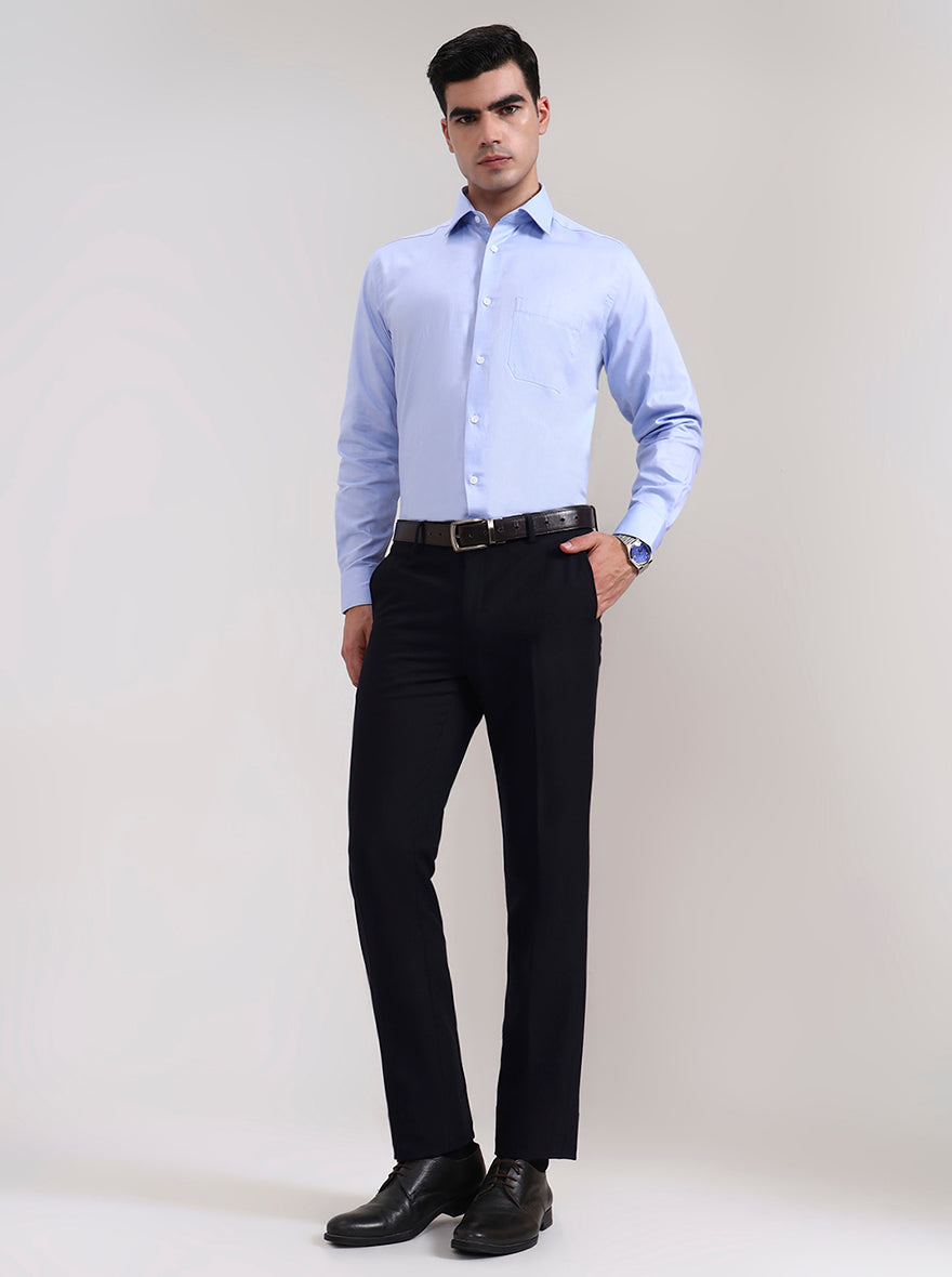 Navy Blue Solid Slim Fit Formal Trouser | Metal