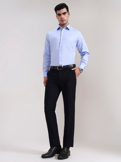 Navy Blue Solid Slim Fit Formal Trouser | Metal
