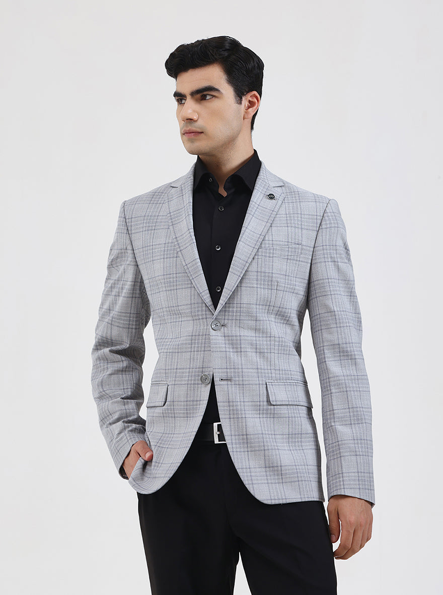 Grey Checked Regular Fit Blazer | JadeBlue