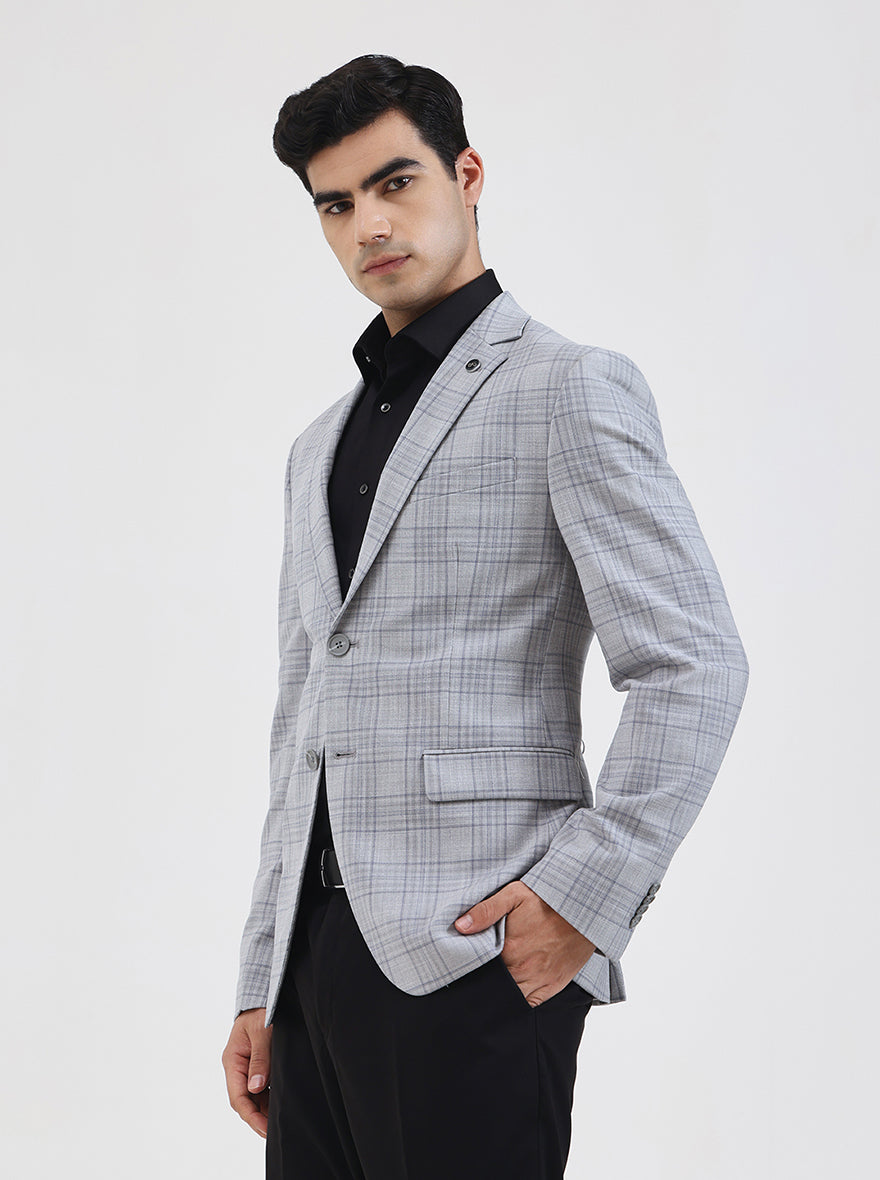 Grey Checked Regular Fit Blazer | JadeBlue