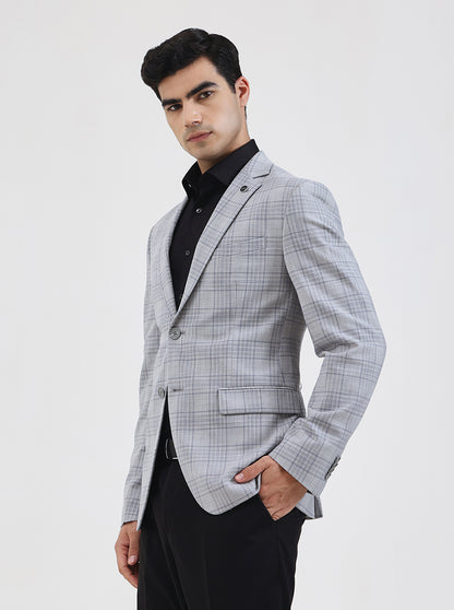 Grey Checked Regular Fit Blazer | JadeBlue