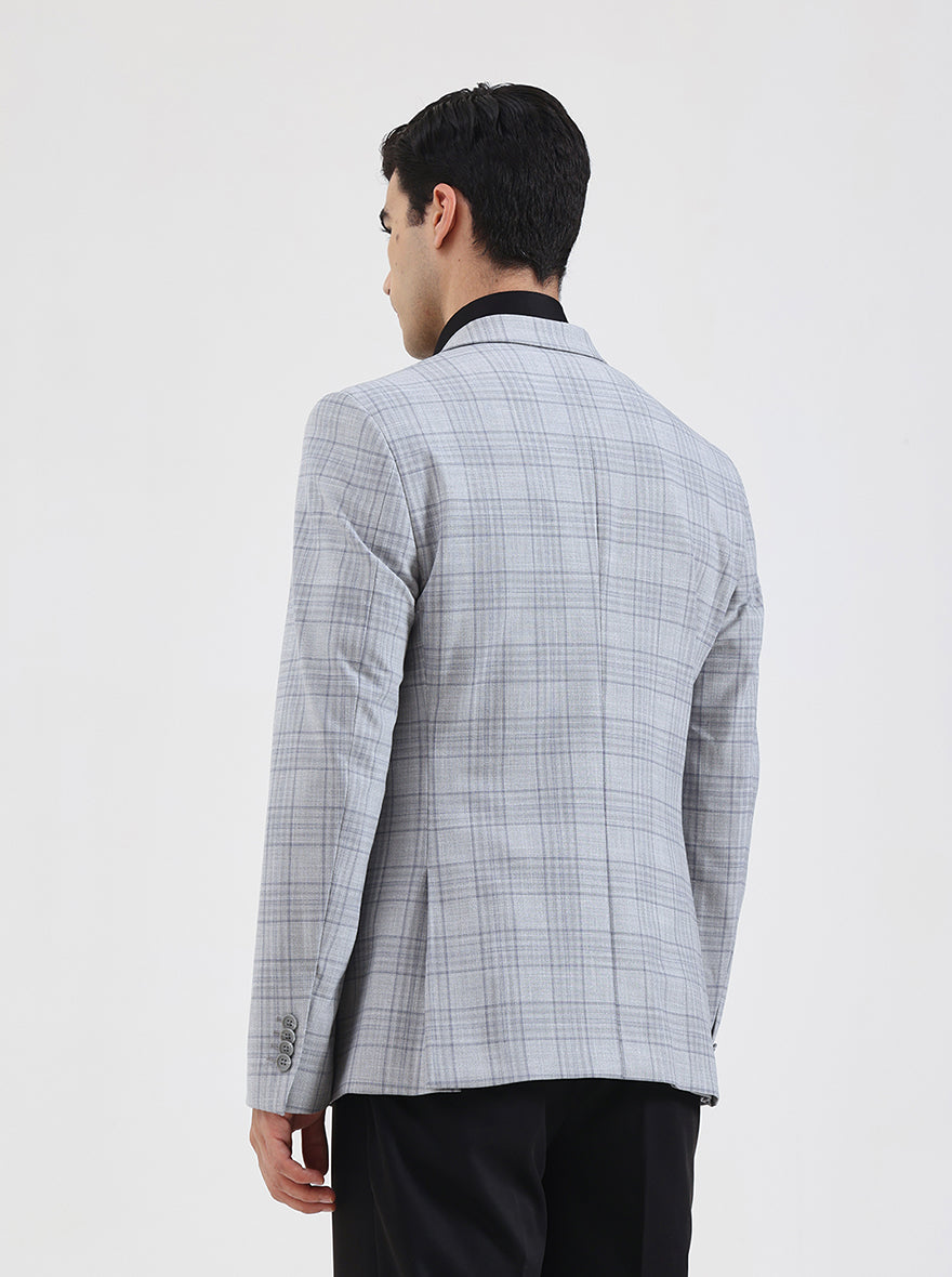 Grey Checked Regular Fit Blazer | JadeBlue