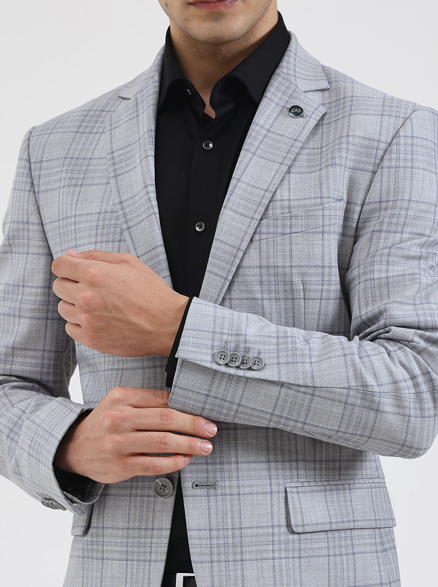 Grey Checked Regular Fit Blazer | JadeBlue