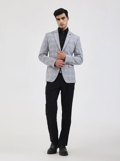 Grey Checked Regular Fit Blazer | JadeBlue
