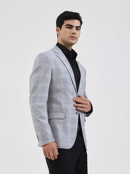 Grey Checked Regular Fit Blazer | JadeBlue