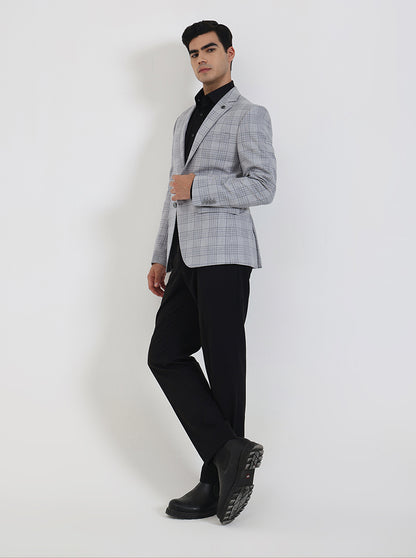 Grey Checked Regular Fit Blazer | JadeBlue