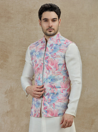 Pink & Multicolor Printed Kurta Pajama with Koti | Virasana