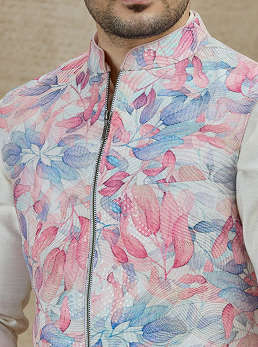 Pink & Multicolor Printed Kurta Pajama with Koti | Virasana
