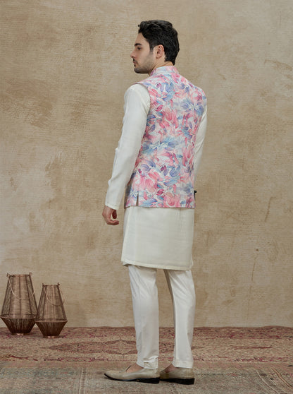 Pink & Multicolor Printed Kurta Pajama with Koti | Virasana