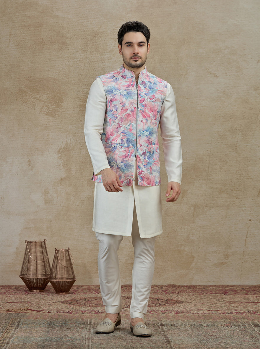 Pink & Multicolor Printed Kurta Pajama with Koti | Virasana