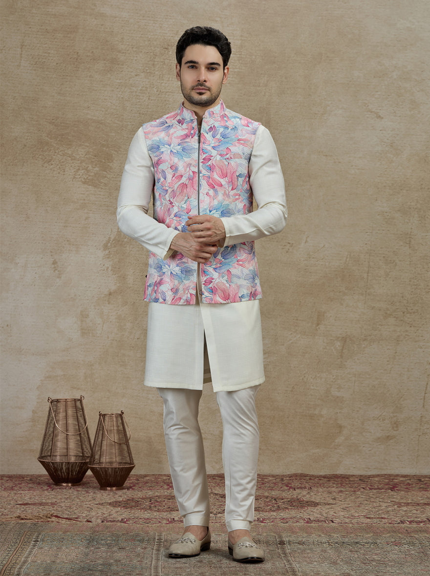 Pink & Multicolor Printed Kurta Pajama with Koti | Virasana