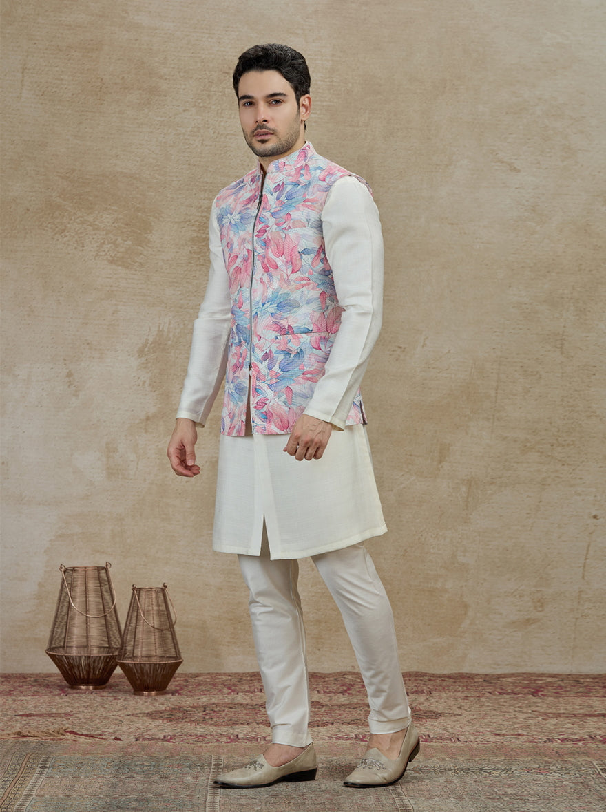Pink & Multicolor Printed Kurta Pajama with Koti | Virasana
