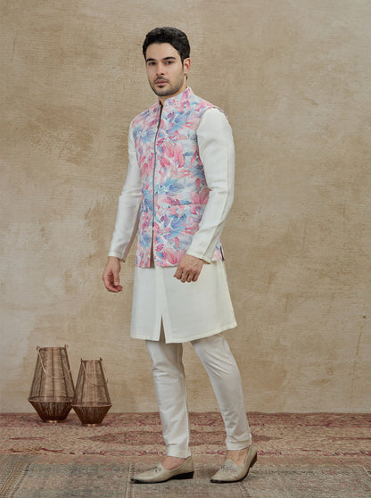 Pink & Multicolor Printed Kurta Pajama with Koti | Virasana