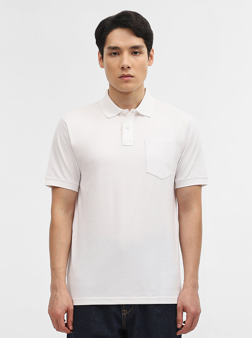 White Solid Slim Fit Polo T-Shirt | Greenfibre
