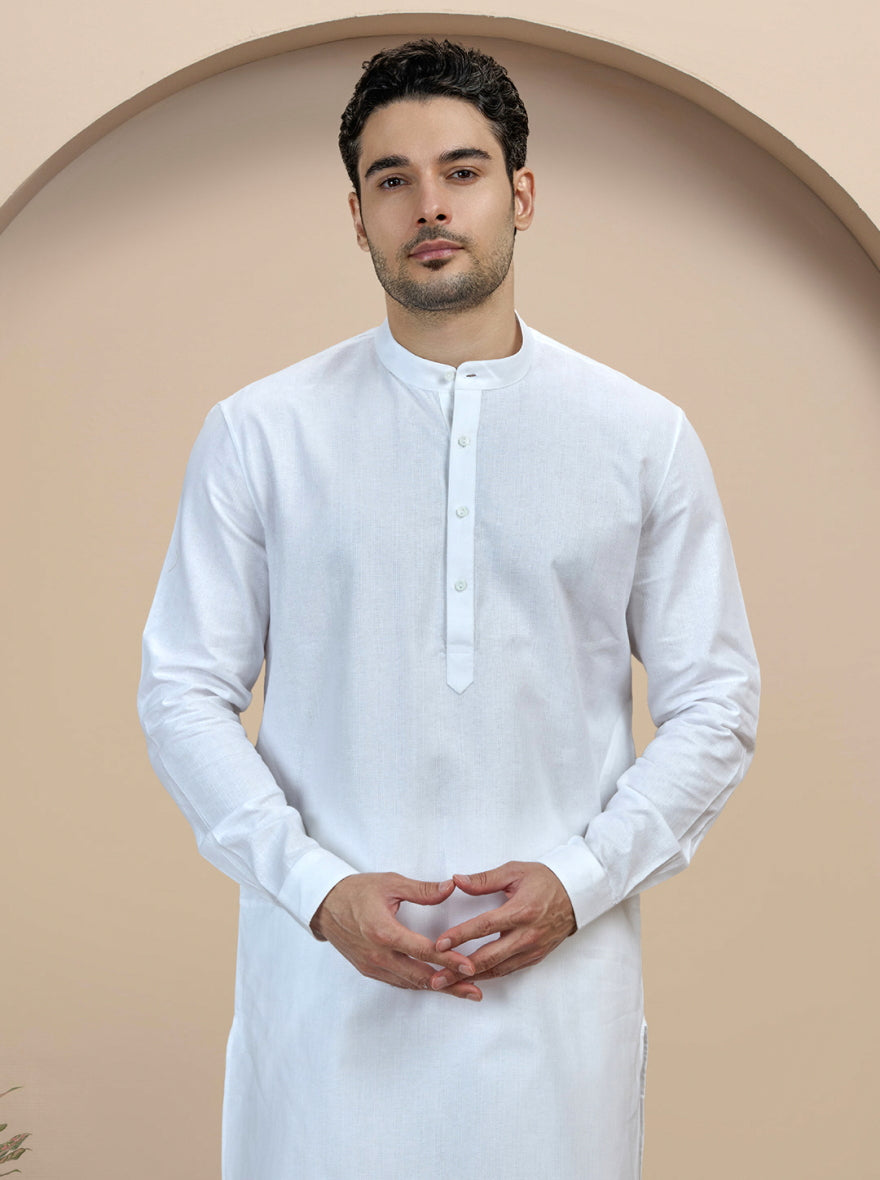 White Self Textured Kurta | The Kurta Company