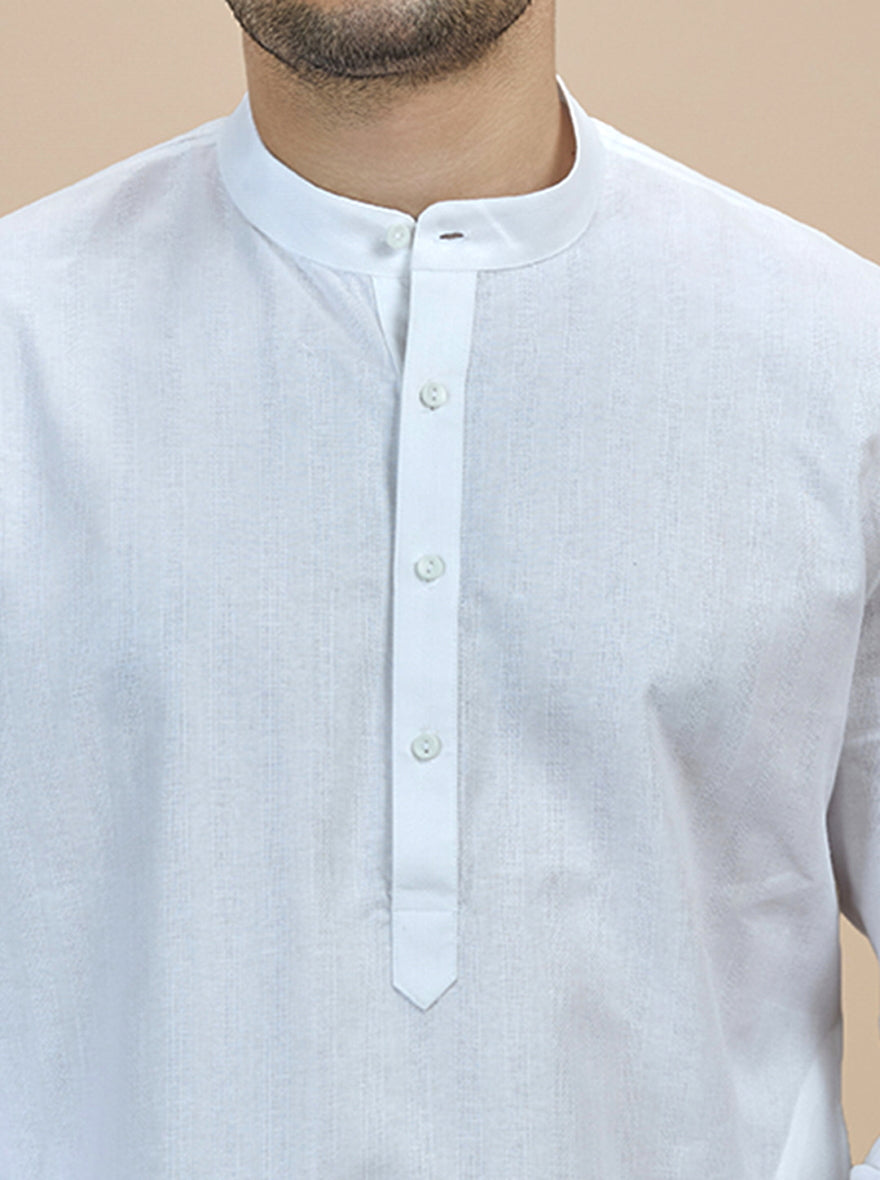 White Self Textured Kurta | The Kurta Company
