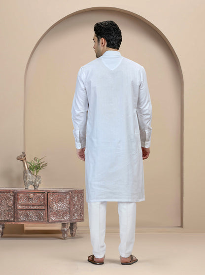 White Self Textured Kurta | The Kurta Company