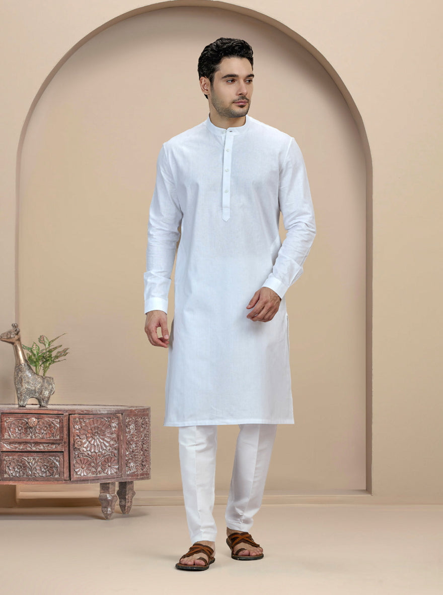 White Self Textured Kurta | The Kurta Company