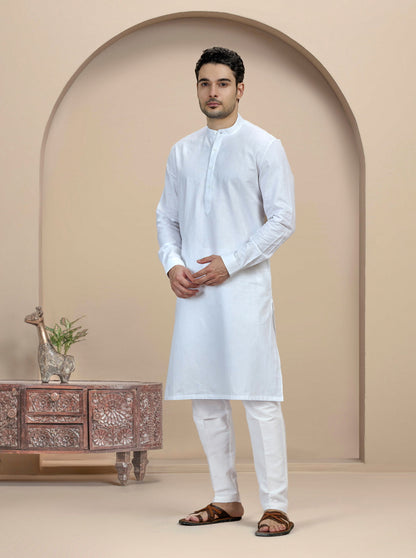White Self Textured Kurta | The Kurta Company