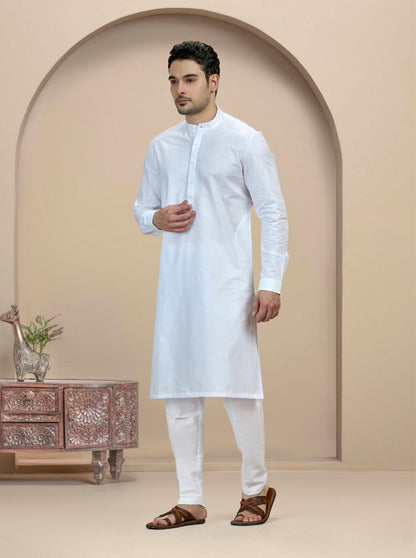 White Self Textured Kurta | The Kurta Company