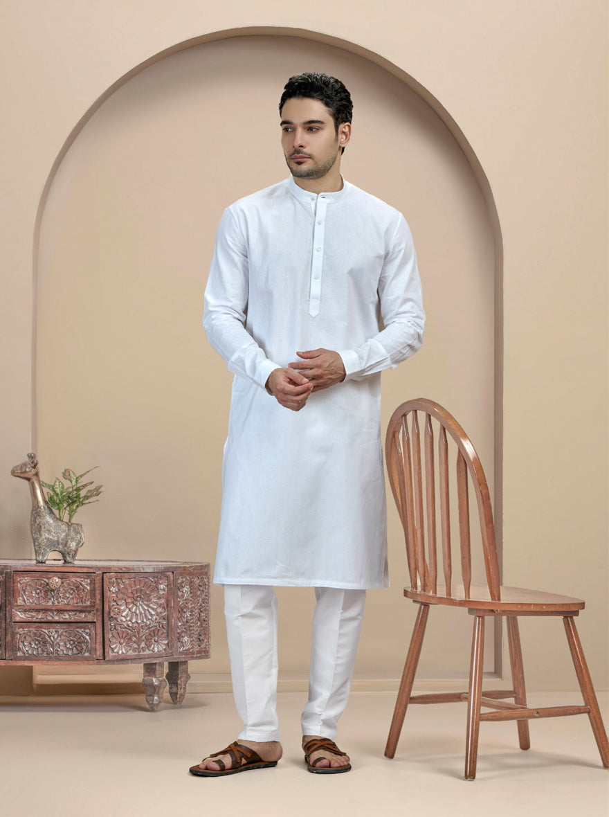 White Self Textured Kurta | The Kurta Company