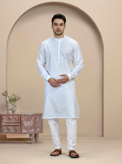 White Self Textured Kurta | The Kurta Company