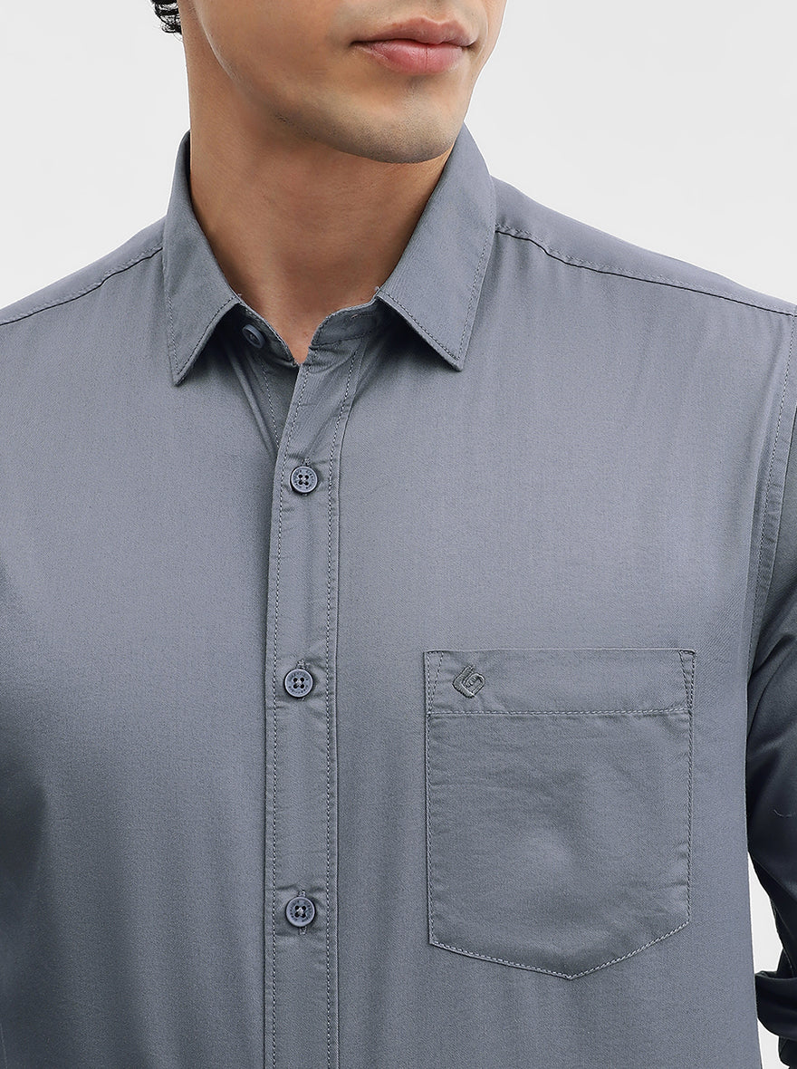 Grey Solid Slim Fit Casual Shirt | Greenfibre