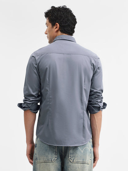 Grey Solid Slim Fit Casual Shirt | Greenfibre
