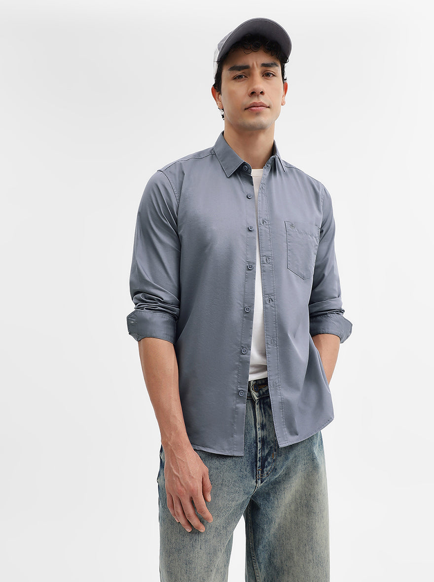 Grey Solid Slim Fit Casual Shirt | Greenfibre