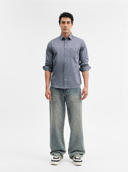 Grey Solid Slim Fit Casual Shirt | Greenfibre