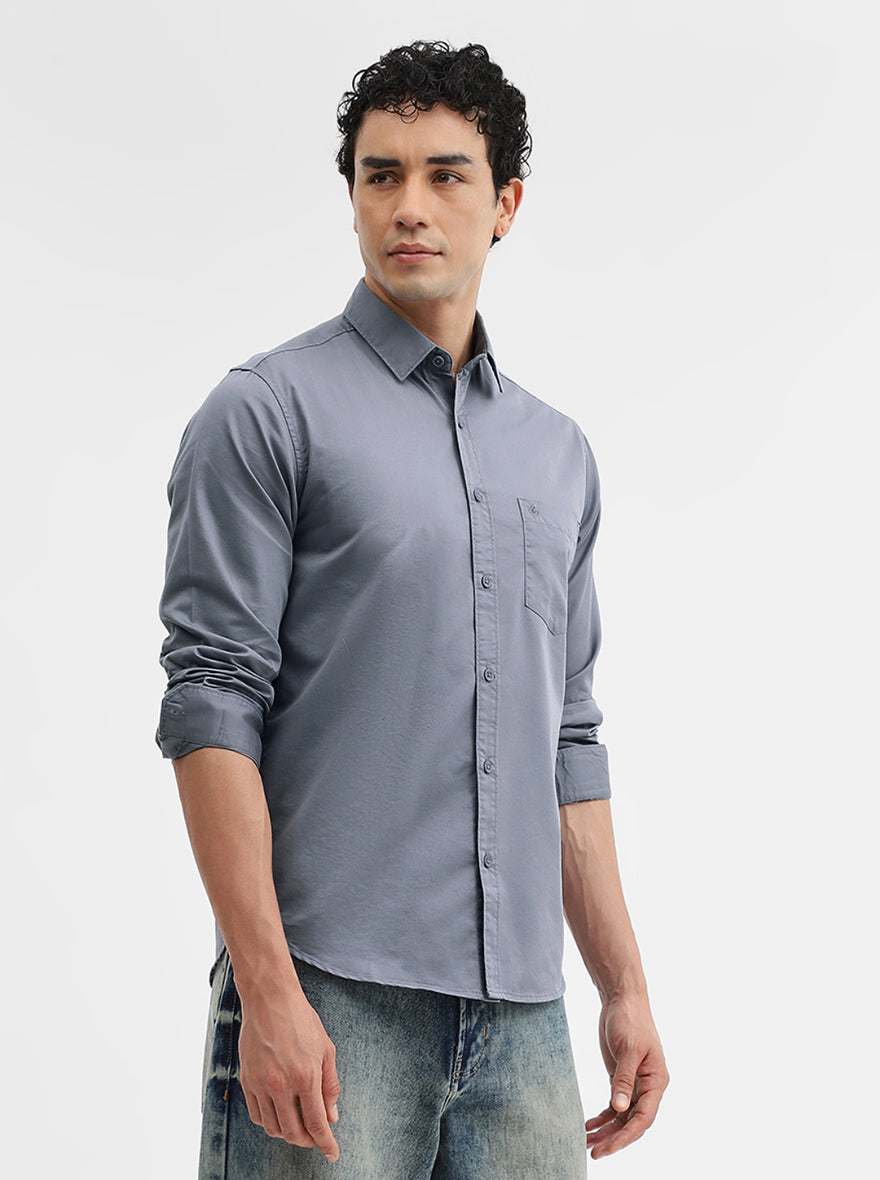 Grey Solid Slim Fit Casual Shirt | Greenfibre