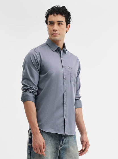 Grey Solid Slim Fit Casual Shirt | Greenfibre